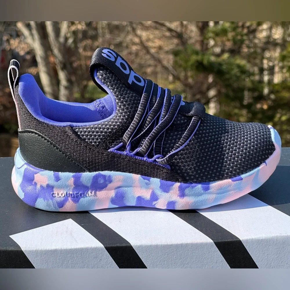 Adidas Little Kids Lite Racer Casual Sneakers 11K Black Purple Youth GS NEW